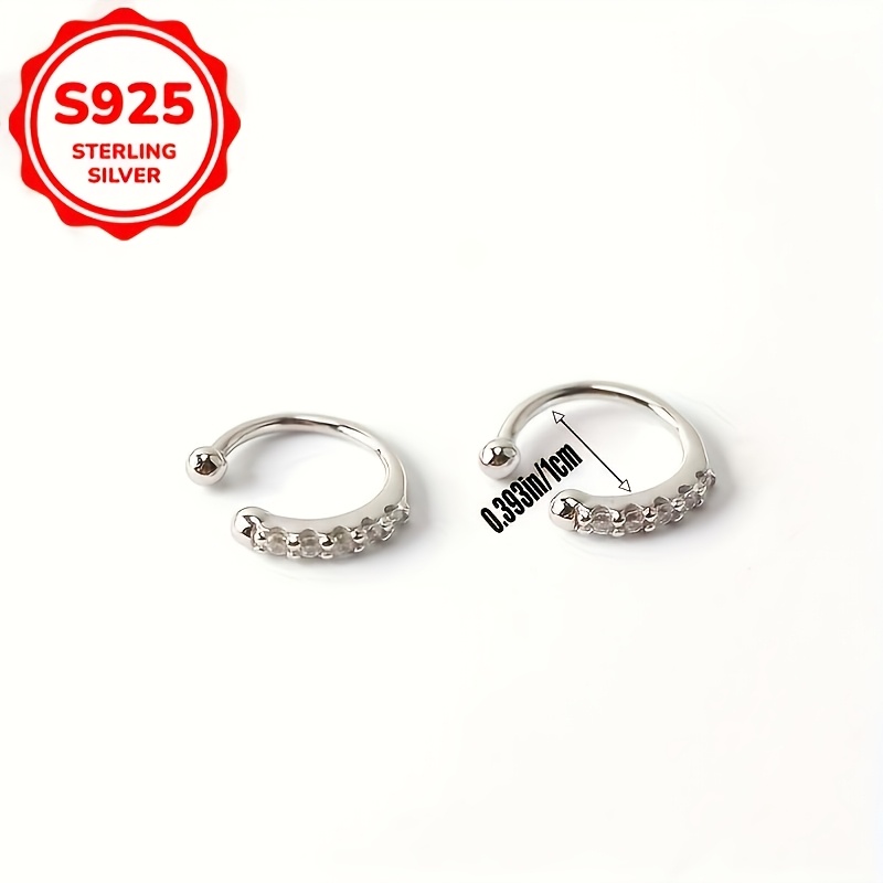 S925 Silver C-Shaped Ear Clips with Zirconia